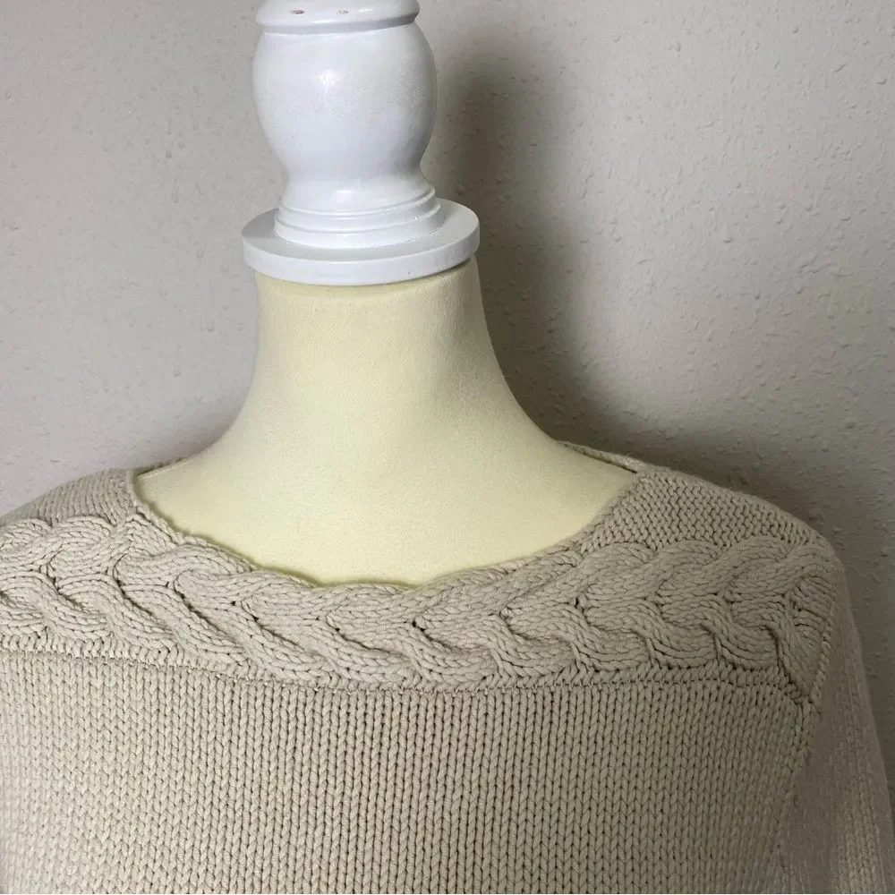 FIELD GEAR Cream Cotton Scoop Neck Knit Sweater Women's Size Medium
